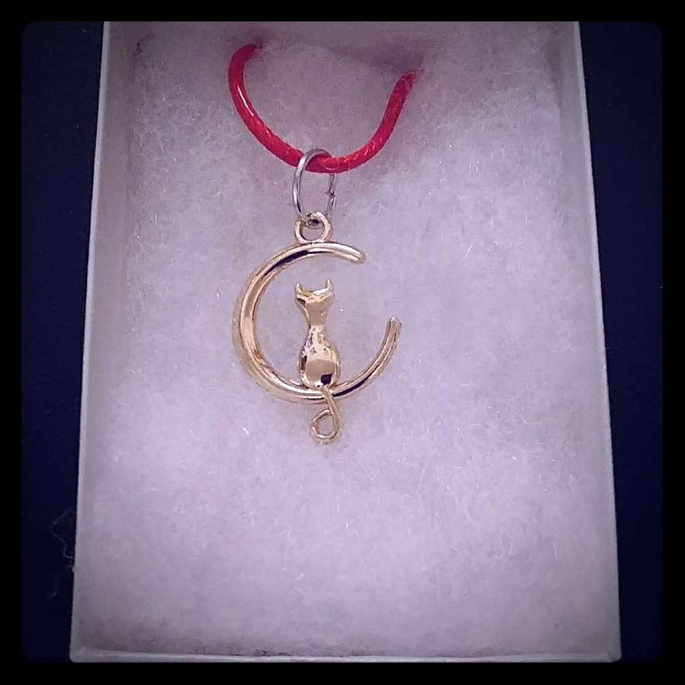 Gold Cat In Moon Necklace